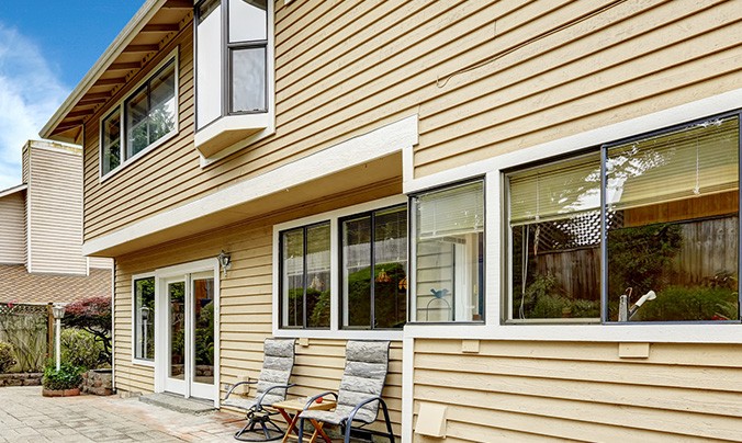 Cedar shake siding on two-story home